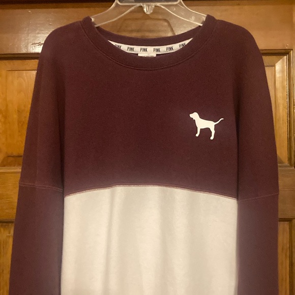 Small PINK Victoria's Secret PINK-Nation Maroon and Ivory Top with Dog Logo - Picture 2 of 11